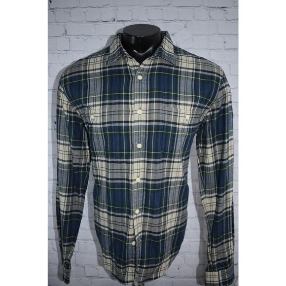 J Crew Flannel Dress Shirt Button Up Mens Size XL Slim Green Blue Plaid Cotton - Picture 7 of 7